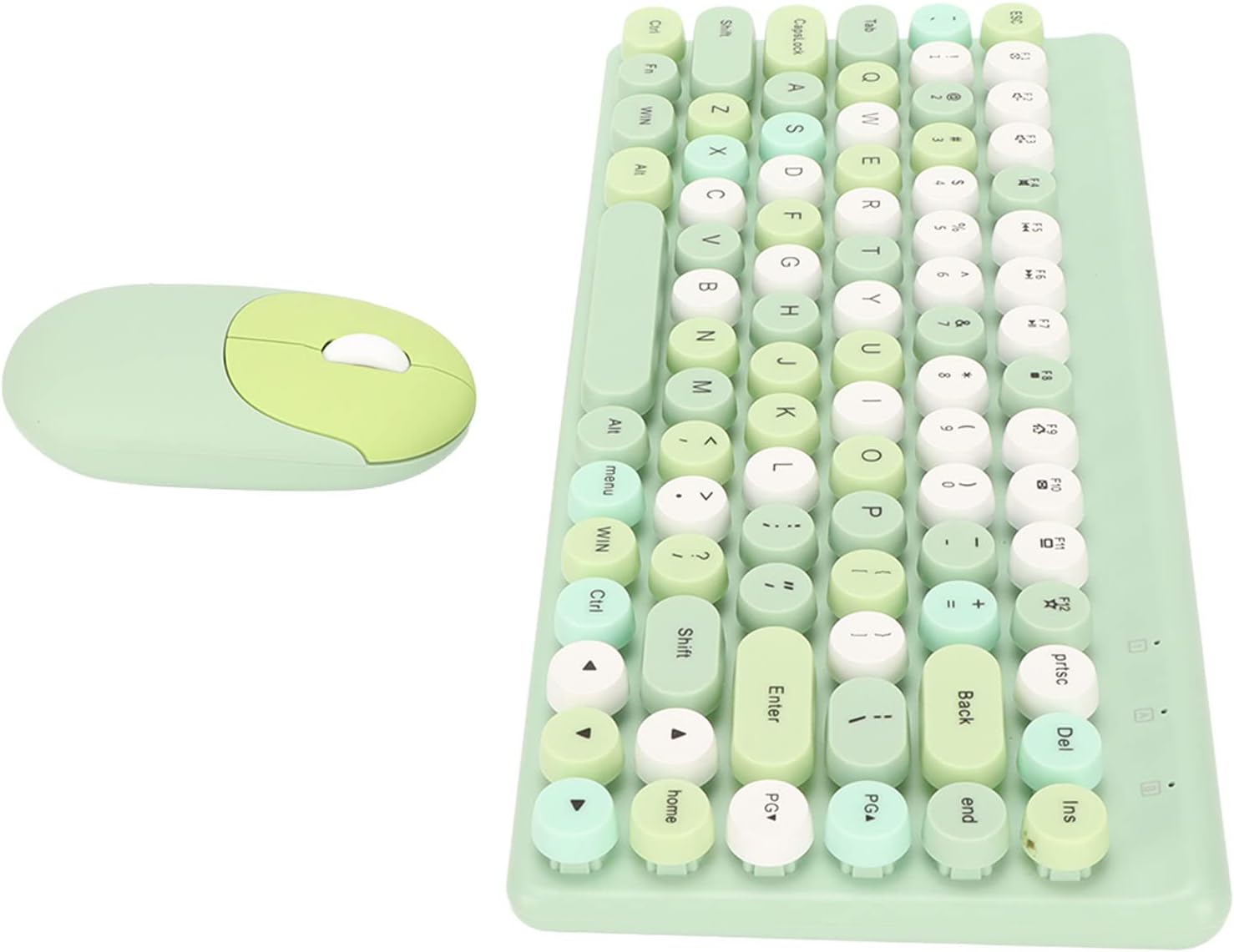 DEKD Wireless Mouse and Keyboard Combo, Auto Power Saving, Wide Compatibility, Colorful, Stylish, Retro, Circular, Key Layout, Mouse and Keyboard Combo for PC (Green)