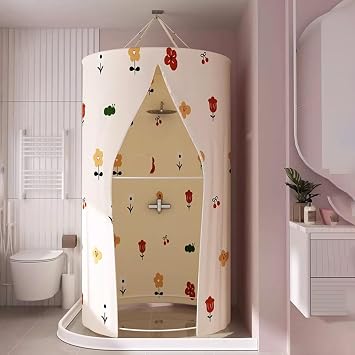 Round Shower Curtain Hanging Bathroom Curtain Portable Shower Curtain Set Foldable for Outdoor Camping, Travel, and Indoor ShowersSmall Floral Pattern,31.5 * 78.74