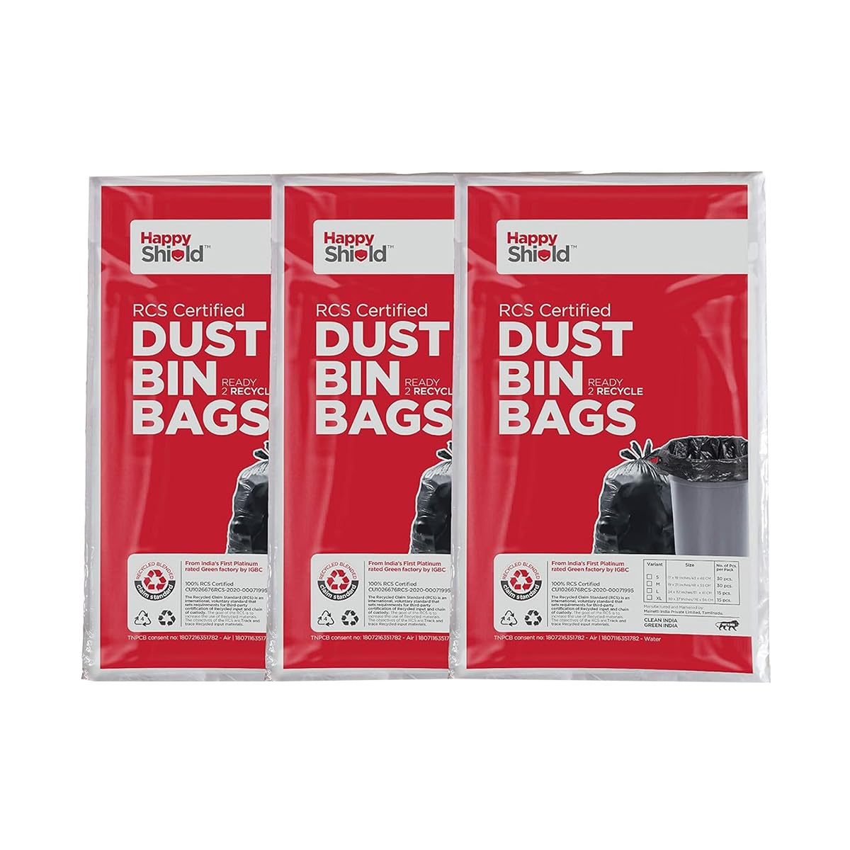 Happy Shield - Perfumed Garbage Bags (90 Pieces), Medium (19x21 Inches) - 30 pieces/pack (Pack of 3), Black-image-1