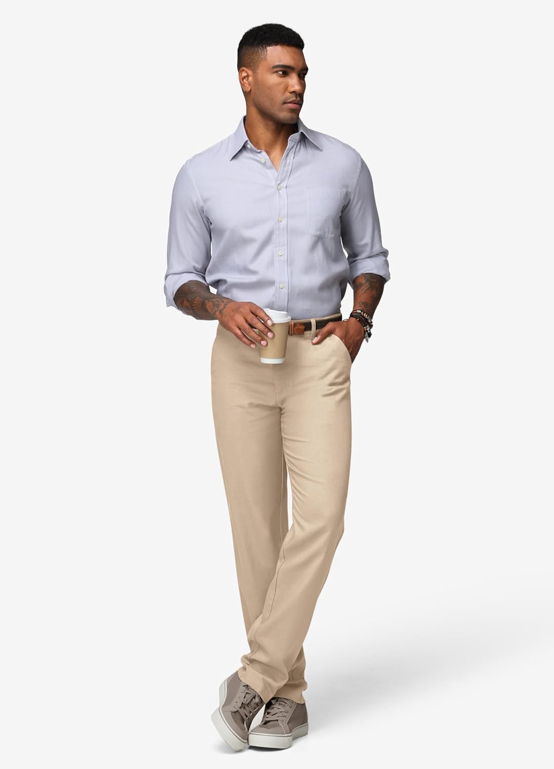 Men's Linen Pants Casual Breathable Linen Dress Pants Summer Beach Work Trousers 30'' 32''