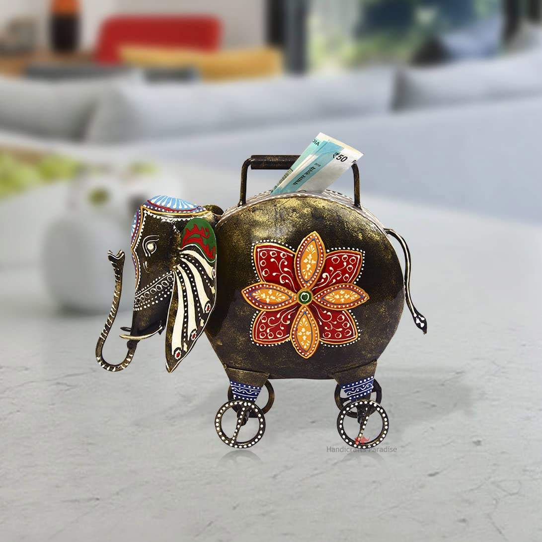 Handicrafts Paradise Iron Money Bank Elephant Motif for Children 11 x 4.75 x 10 inches-image-38