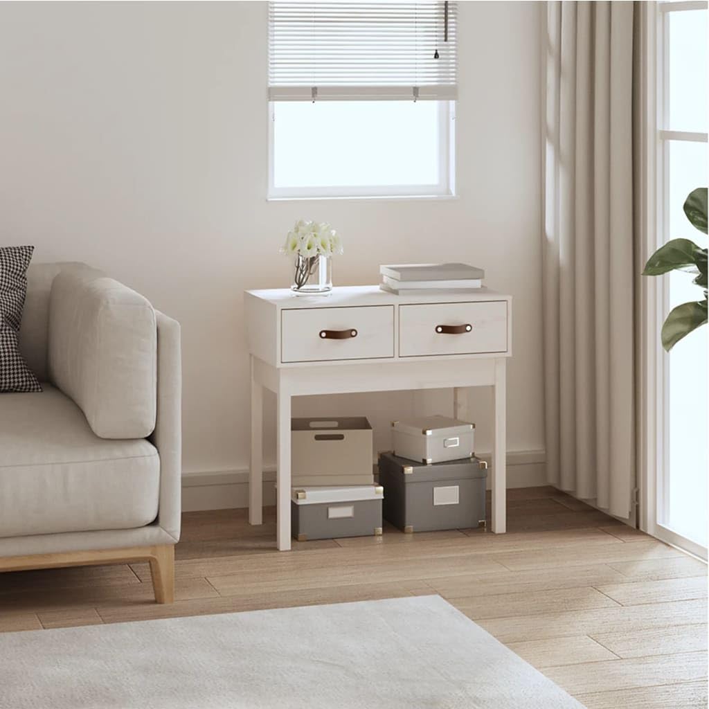 SXZenSpace Console Table White 76.5x40x75 cm Solid Pine Wood Hallway Side with 2 Drawers, Sofa Accent Furniture for Living Room, Bedroom & Entryway