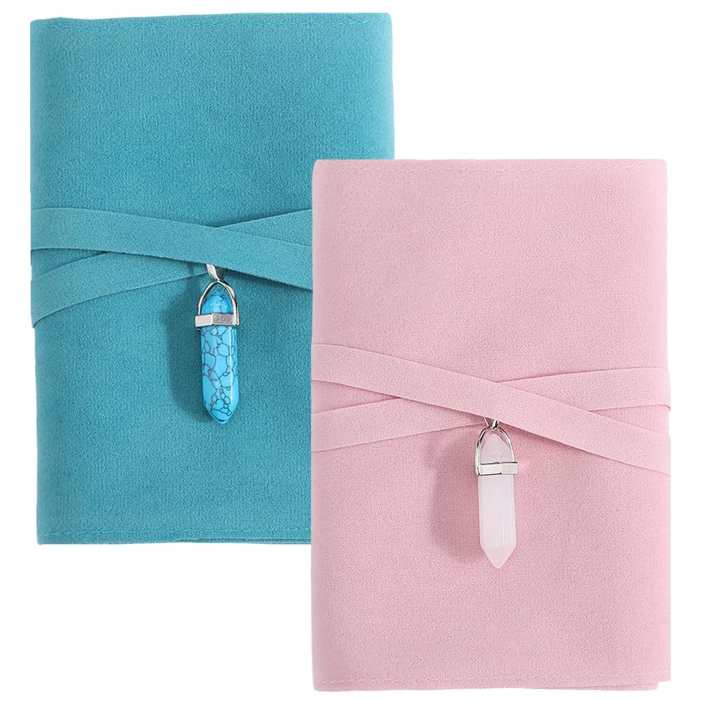 CREATCABIN 2Pcs Tarot Cards Holder Tarot Card Storage Bags with Pendants Velvet Tarot Card Pouches Tarot Desk Wrap Tarot Carrying Bag for Beginners Witchcraft Supplies Oracle Decks Pink Blue 5x1x3Inch