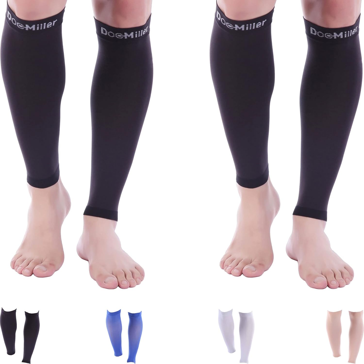 Doc Miller Calf Compression Sleeve Men- 2 Pairs 15-20mmHg Shin Splint Compression Sleeve for Men and Women - Recovery Travel Fatigue, Muscles Injuries and Varicose Veins - XX-Large Size - Black Color
