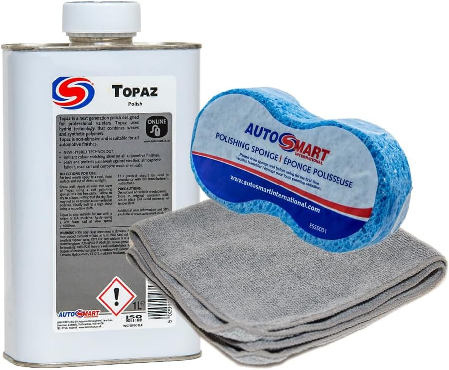 AutosmartTopaz Kit, Incl Topaz Polish 1Ltr, Polish Sponge, 2 Microfibres, Official