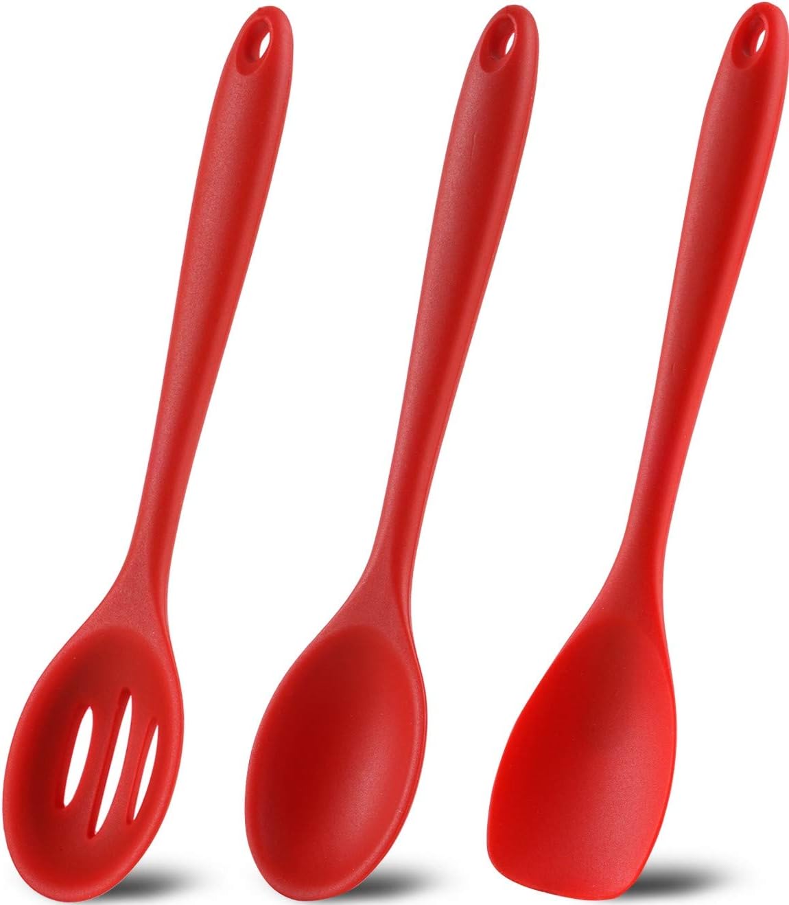 Silicone Spoons for Cooking 3 Pieces, Non-Stick Mixing Spoons, Slotted Spoon & Spoonula, Kitchen Spoon Set for Serving, Stirring & Baking, 480℉ Heat Resistant, Red: Home & Kitchen