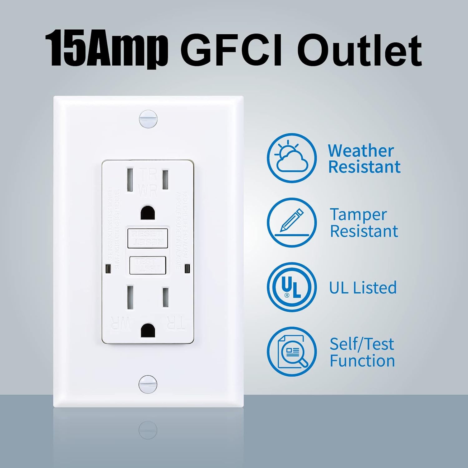OMEENET 15A GFCI Outlet, Tamper Resistant, Weather Resistant, Self Test GFI Receptacle, 15Amp Ground Fault Circuit Interrupter Outlet for Indoor or Outdoor Use, UL Listed, White (1 Pack)