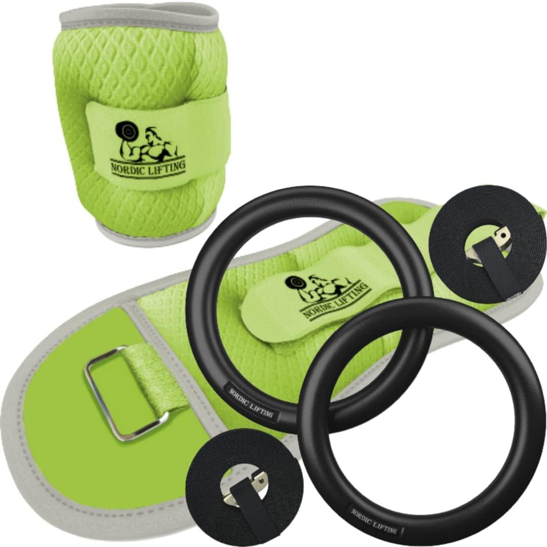 Ankle Wrist Weights 1lb - Green Bundle with Gymnastic Ring