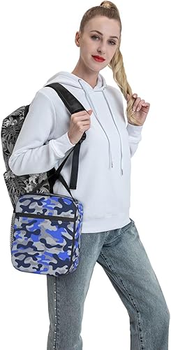 Miniatura 7 de Bolsas de almuerzo aisladas de camuflaje azul para hombres, mujeres, niños y niñas, lonchera reutilizable para el trabajo, oficina, viajes, caja