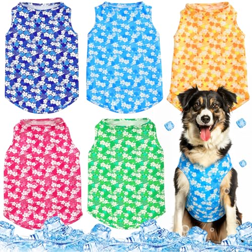 Talltalk 5 Pack Dog Cooling Vest Quick Dry Shirts Mesh Breathable Instant Cooling Dog Vest Lightweight Summer Beach Hawaii Jacket Collar for Outdoor Walking Hunting Hiking Clothes (S)