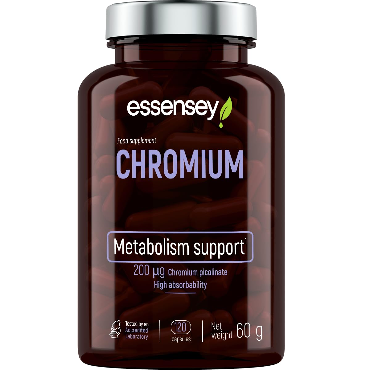 Essensey Chromium Supplement - 120 Capsules | 200mcg High Absorbance Picolinate | Supports Metabolism and Healthy Glucose Levels | Vegetarian Friendly | Blood Sugar Support Appetite Suppressant