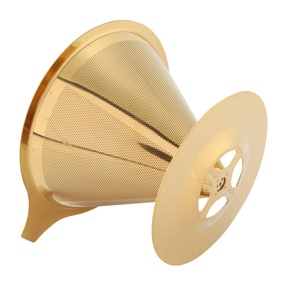 Filtro de goteo de café dorado de acero inoxidable con soporte para tazas y mango para el hogar, oficina, viajes, Camping