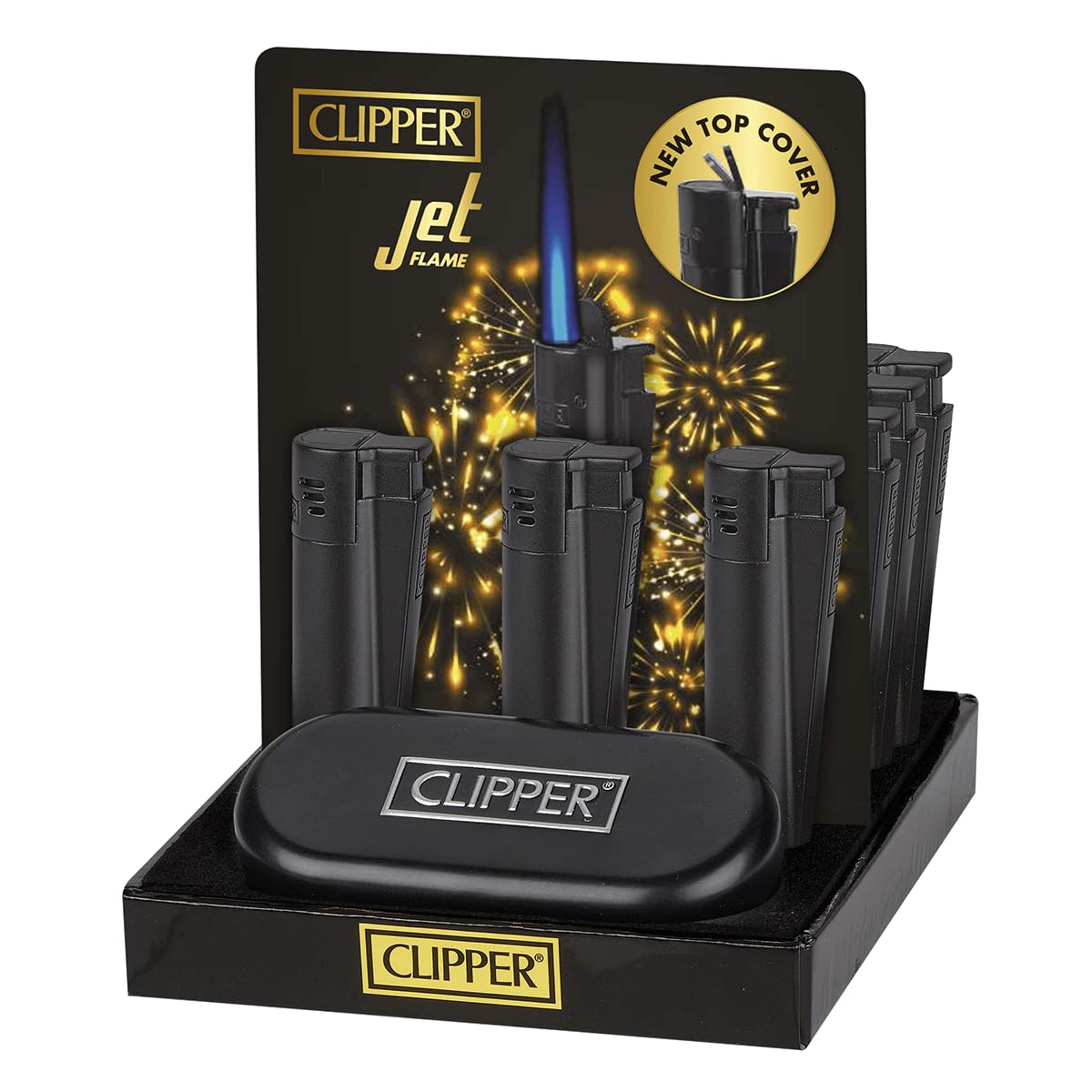 Clipper Black Jet Flame Lighters Refillable Butane Torch Lighters Wind Resistant Single Jet Flame Adjustable Flame Full Display