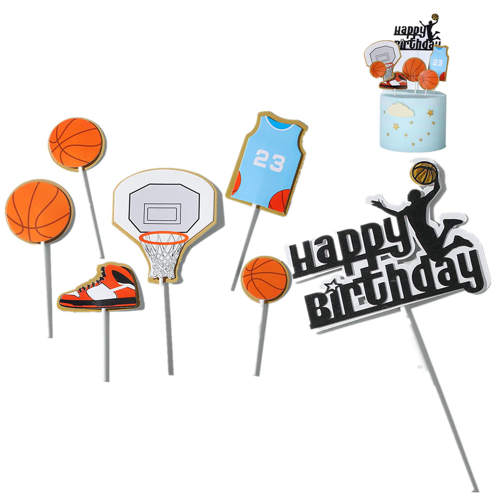 XHBTS Happy Birthday Cake Topper Birthday Cake Topper Birthday Decorations for Man Boys Happy Birthday Event Party Supplies (Basketball set)