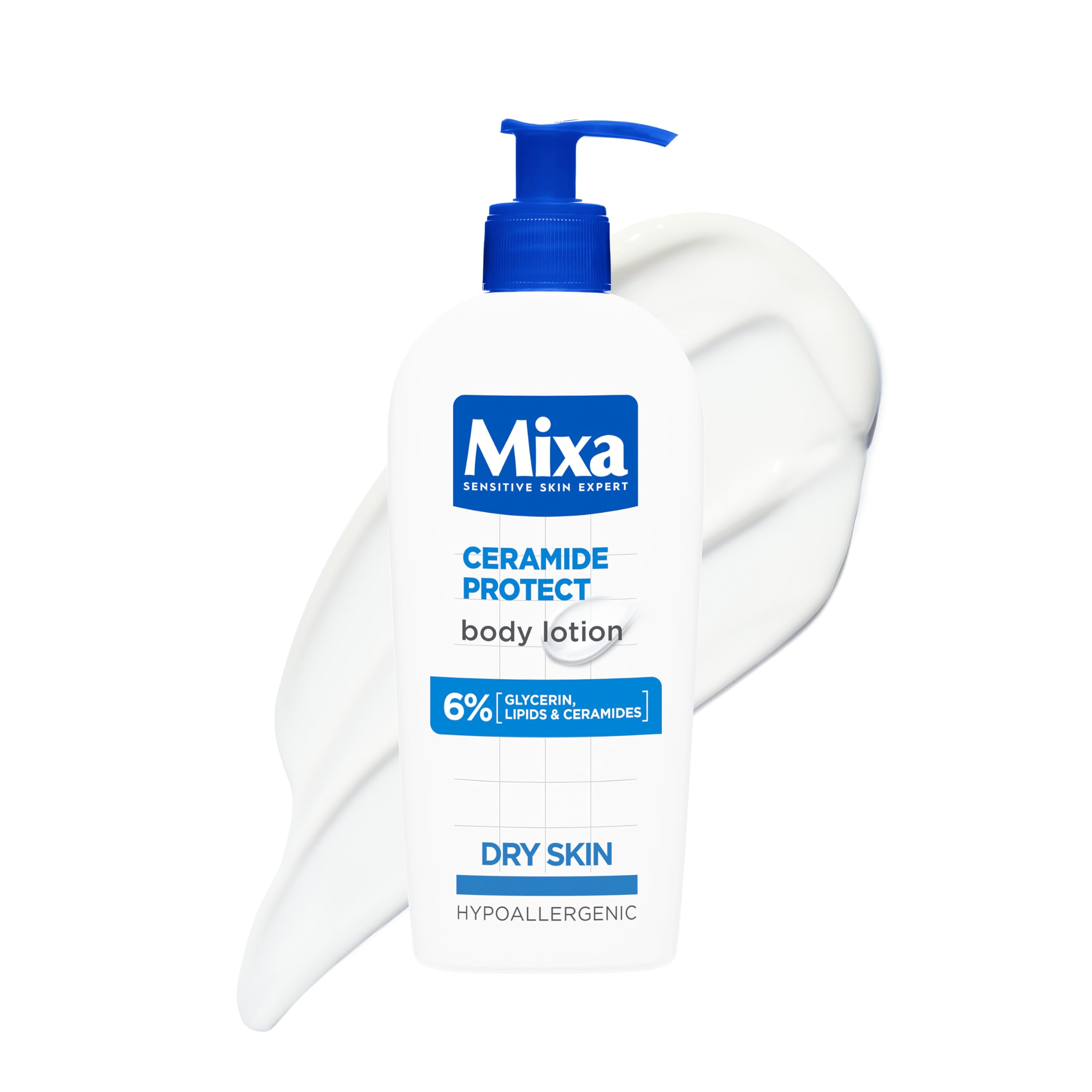 Mixa Body Lotion, Ceramide Protect, Moisturiser for Dry Skin, Enriched with 6% Glycerin, Lipids & Ceramides, Fragrance Free, Hypoallergenic Formula, 48H* protection against dryness, 400ml