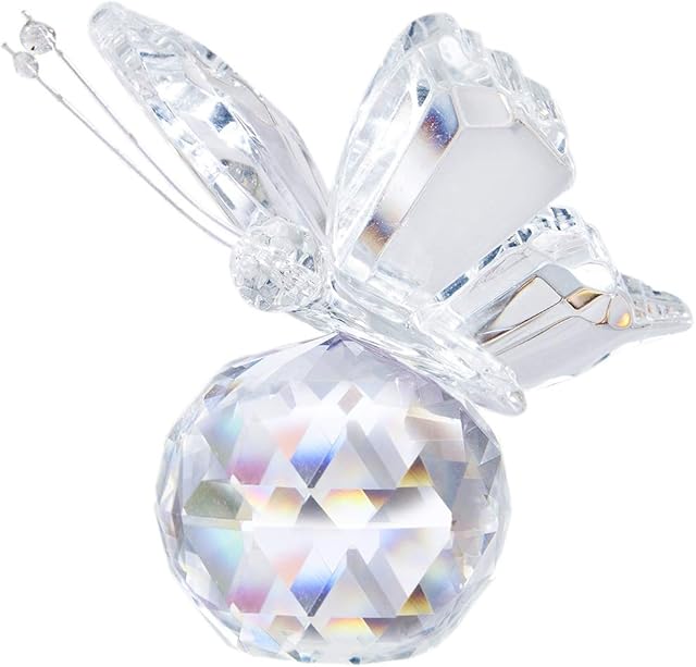 H&D Crystal Flying Butterfly with Glass Ball Base Figurine Collection Ornament Statue Animal Collectible(clear)