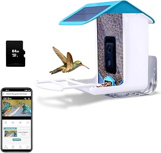 icuanuty Bird Feeder with Camera Wireless, Smart Bird Feeder with Solar, AI Identify Bird Species, 1080P HD Video Camera, App Notification, Backyard Birdhouse (Long Platform & 64GB TF Card)