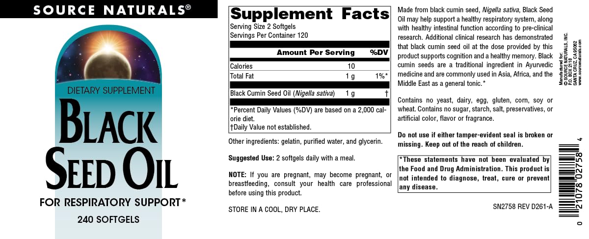 Source Naturals Black Seed Oil - 240 Softgels — Amazon image 5