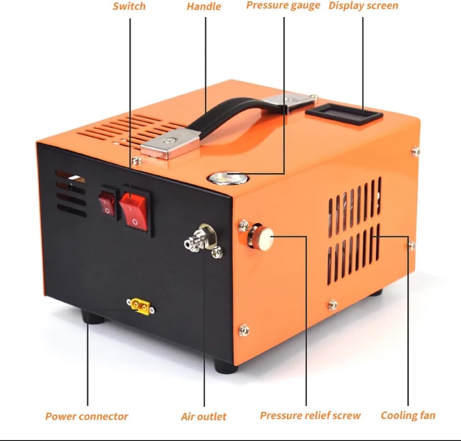 PCP Air Compressor, 4500psi/30Mpa, Built-in Water-Oil Separator Filter, with Transformer, for Airgun Pneumatic Rifle Inflator, Powered by Car 12V or Home 110v AC