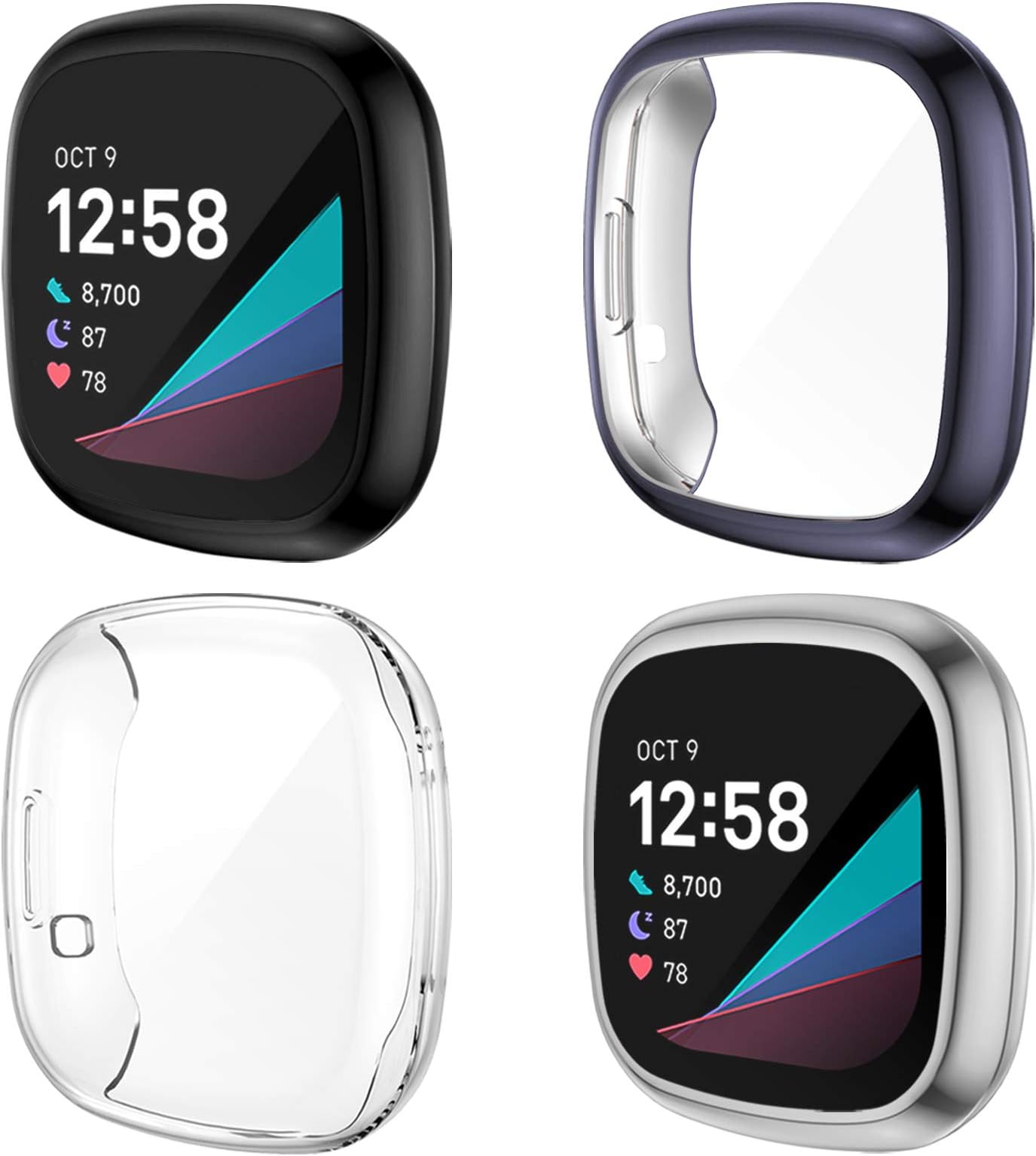 NANW 4-Pack Screen Protector Case Compatible with Fitbit Sense/Versa 3, TPU Rugged Bumper Case Cover All-Around Protective Plated Bumper Shell Accessories for Sense Smartwatch