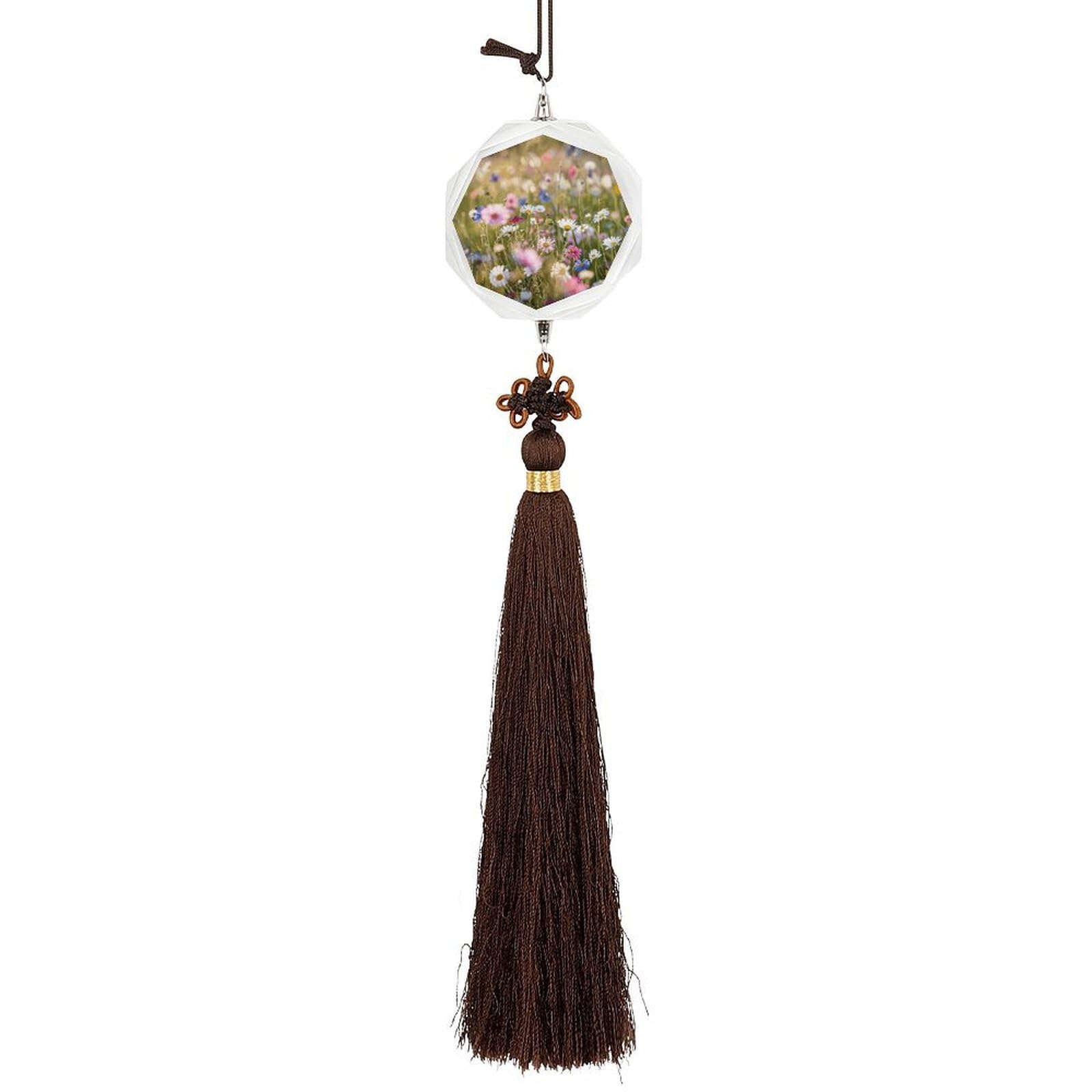 Crystal Car Pendant Charms Hexagon Crystal Rear View Mirror Charms Flowers in The Field Auto Hanging Interior Ornament Pendant Car Interior Accessories for Women Men Auto Decor