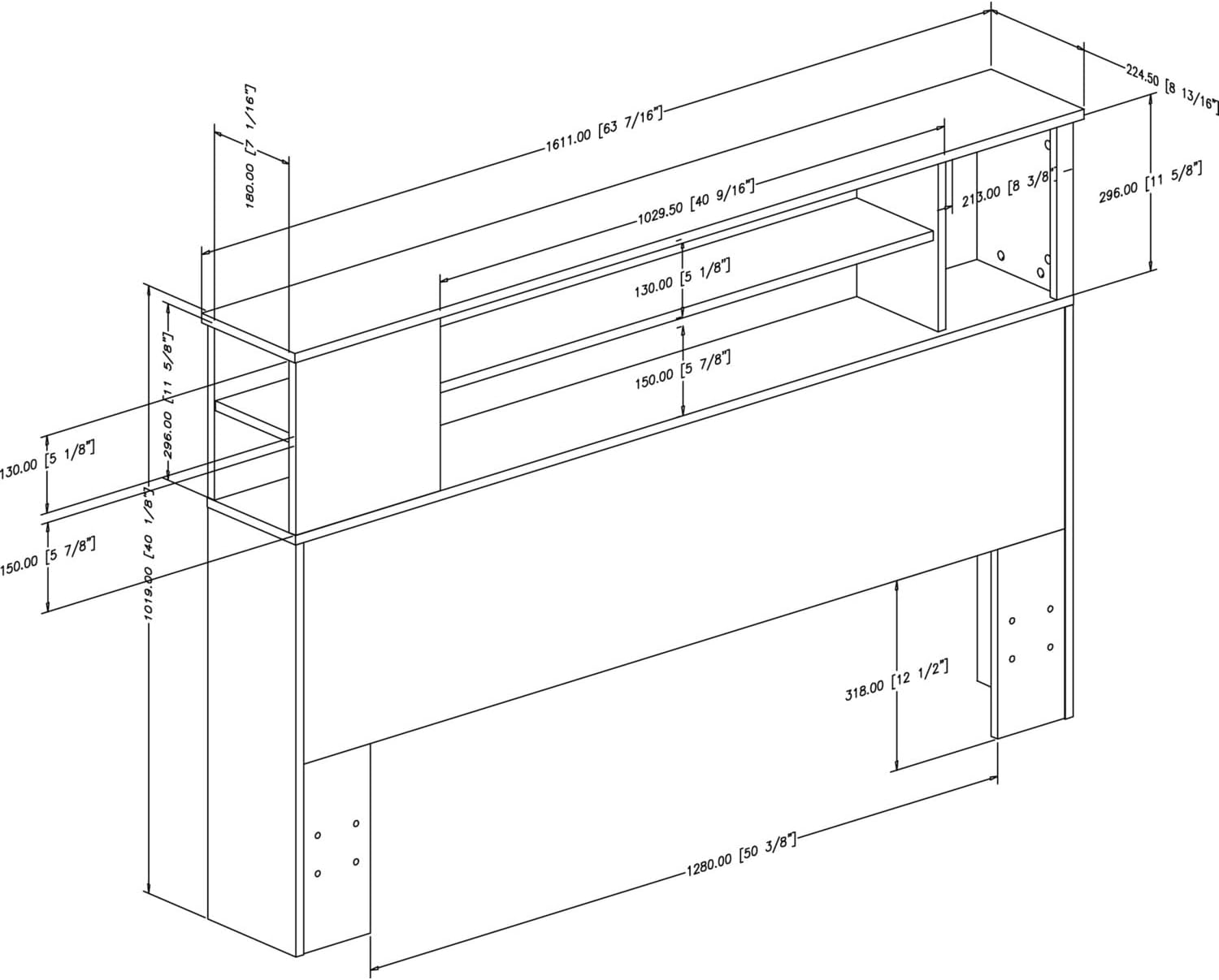 Twin Bookcase Headboard - Black Platform Bed Frame Mount - 13" Wide Storage Shelves