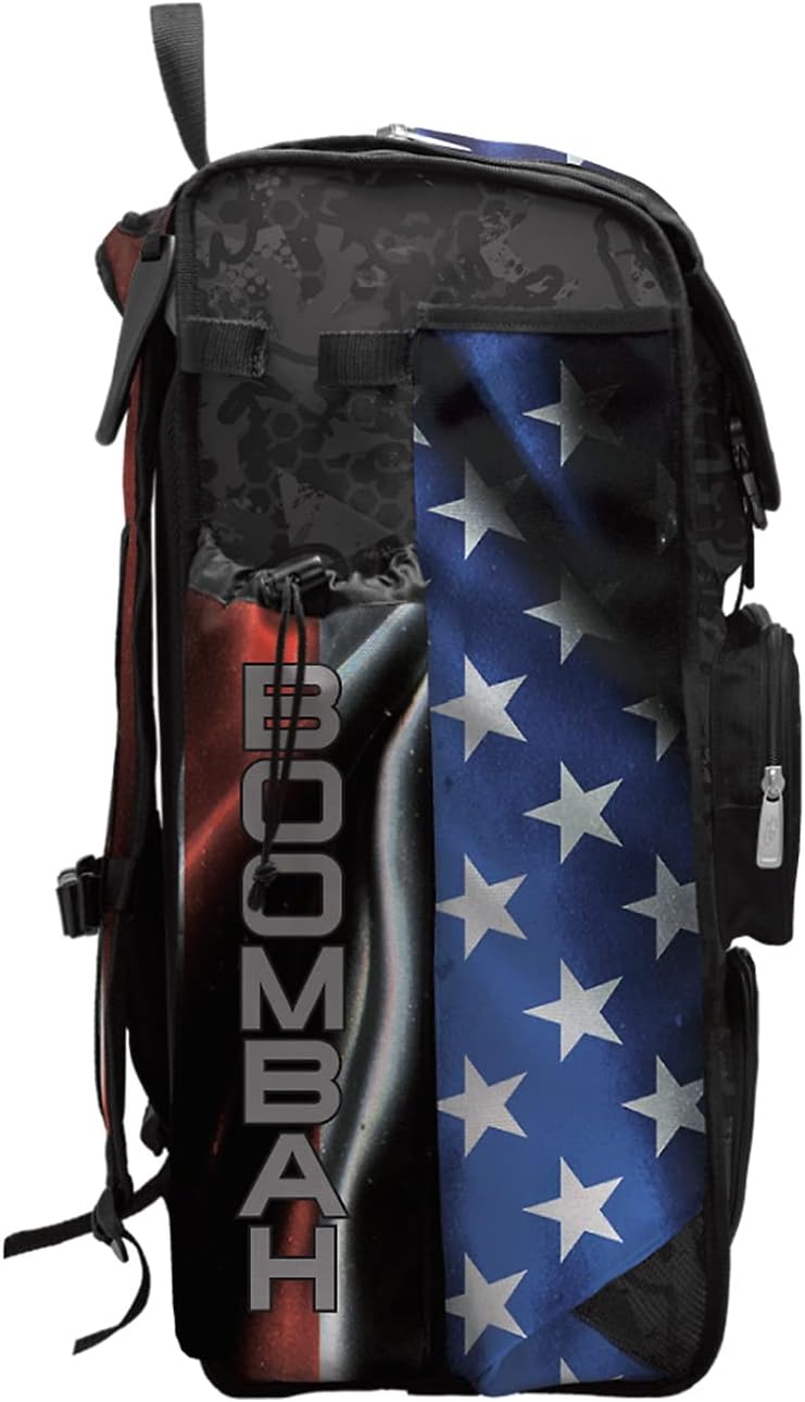 Boombah Catchers Superpack Bat Bag - 23-1/2" x 13-1/2" x 9-1/2" - USA Black Ops Black/Royal Blue/Red - Holds 4 Bats - Backpack Version (no Wheels)
