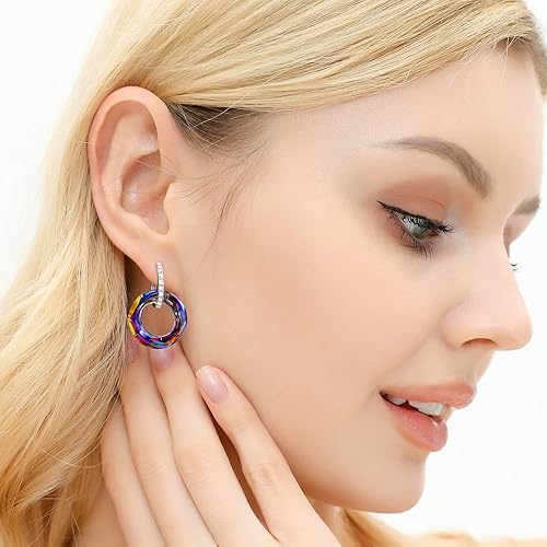 Miniatura 2 de Nuevo Austria Elements Cosmic Ring Crystal Hoop Pendientes Mujer Moda 925 Plata de Ley Pendientes de gota Pendientes de Boda Fiesta Joyería Regalo