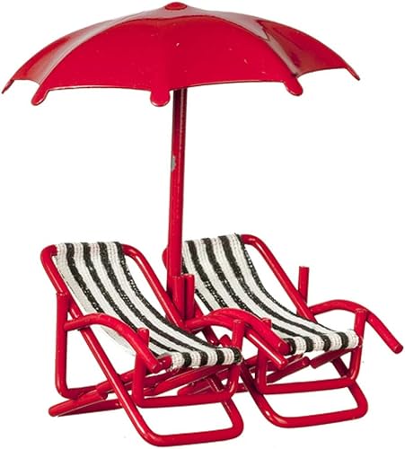 Town Square Miniatures Maison de Poupées Double Pont Chaises & Parapluie 1:24 De