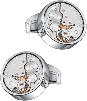 Men's Cufflinks - Watch Movement Design, Brass Cuff Links for Men Steampunk Gear Design - Gift Box Included