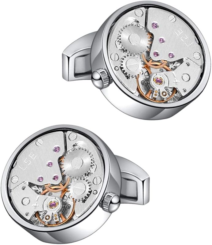 Men's Cufflinks - Steampunk Watch Movement Design, Static Gear Detail Brass Cuff Links for Men, Vintage Mechanical Look, Gift Box Included