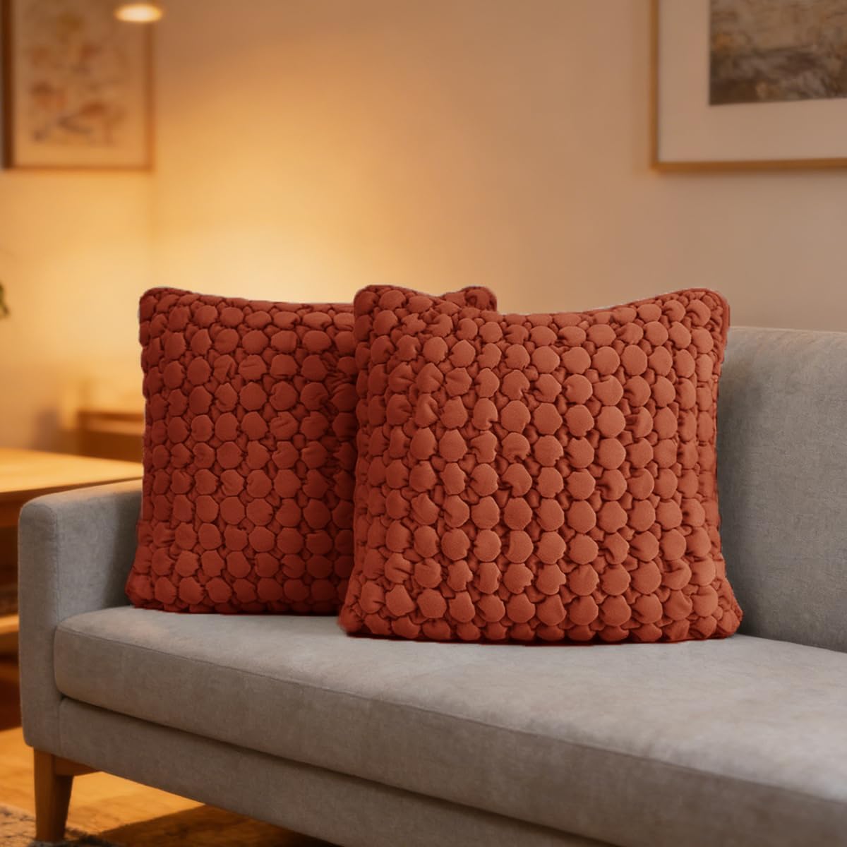 Set of 2 Throw Pillow Covers 18x18 Decorative Farmhouse Pillow Covers Velvet Square Cushion Covers Bubble Texture Pillowcase for Couch Sofa Bed Living Room, Rust