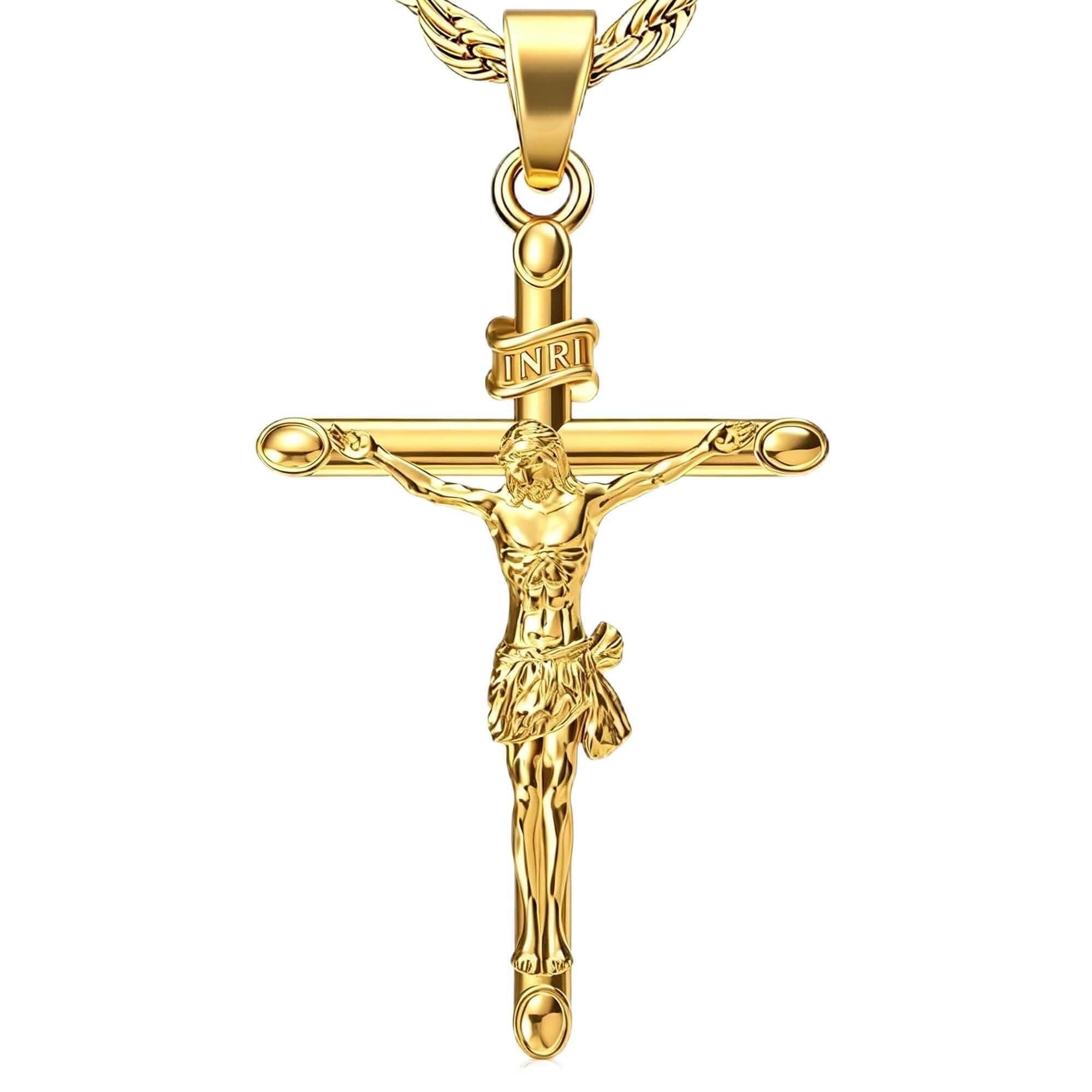 14K Gold Cross Necklaces Pendant，Crucifix Pendant for Men & Women，Gold 14k Christian Solid Pendant Jewelry Charms Gift for Husband Wife