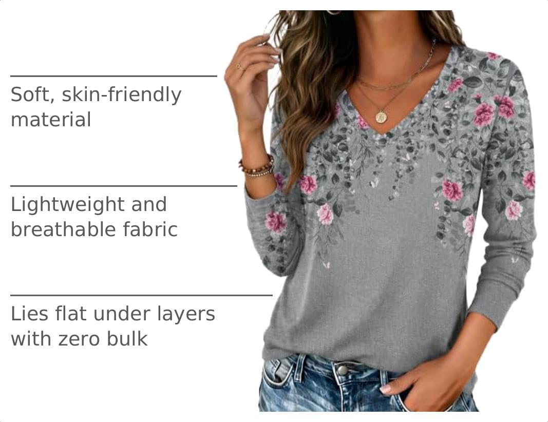  Womens Shirts Long Sleeve Tops V Neck Casual Basic Tee Fall Outfits thumbnail