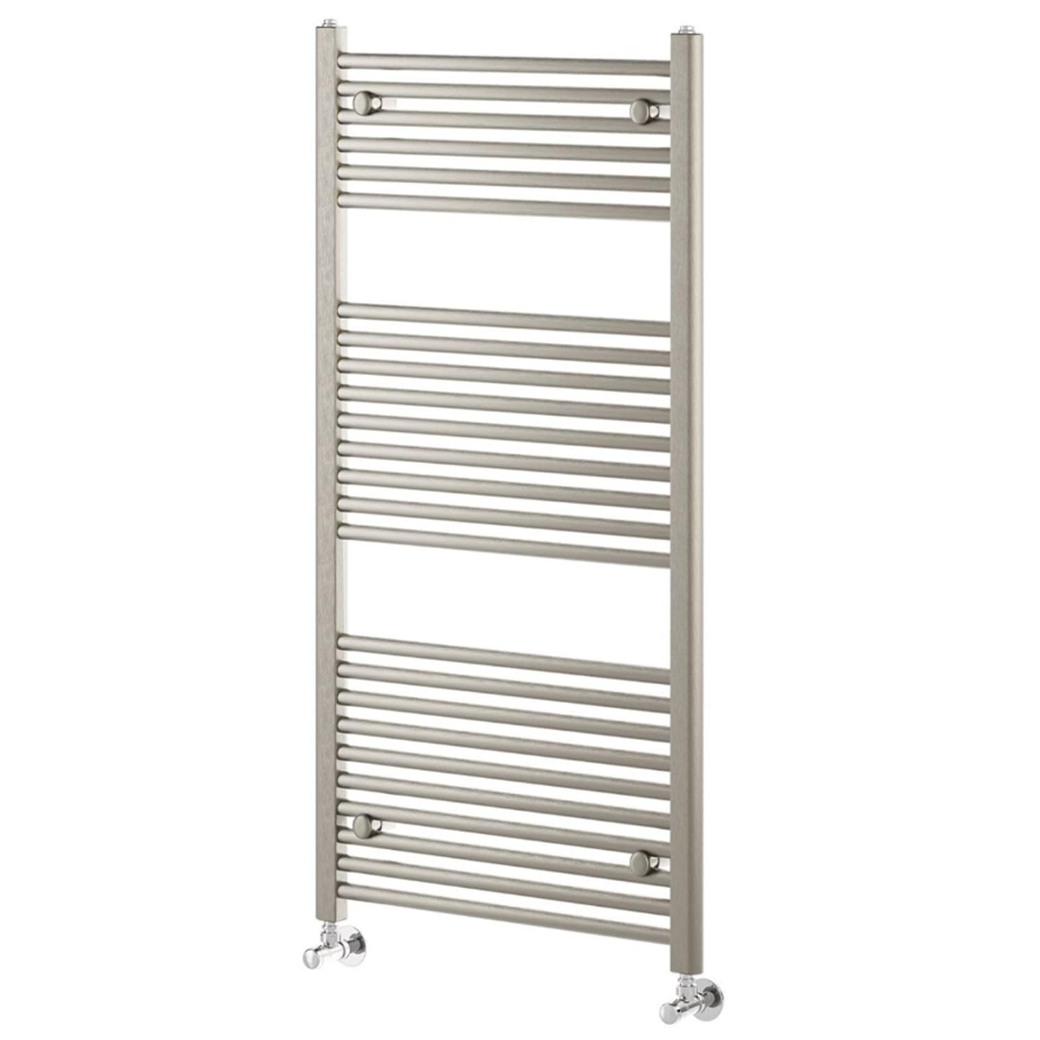 Go Bathrooms Brushed Nickel Bathroom Towel Radiator Wall Mounted Heated Towel Rail Slim Straight Ladder Design Brushed Nickel Bathroom Radiator 1200mm x 600mm | Newark