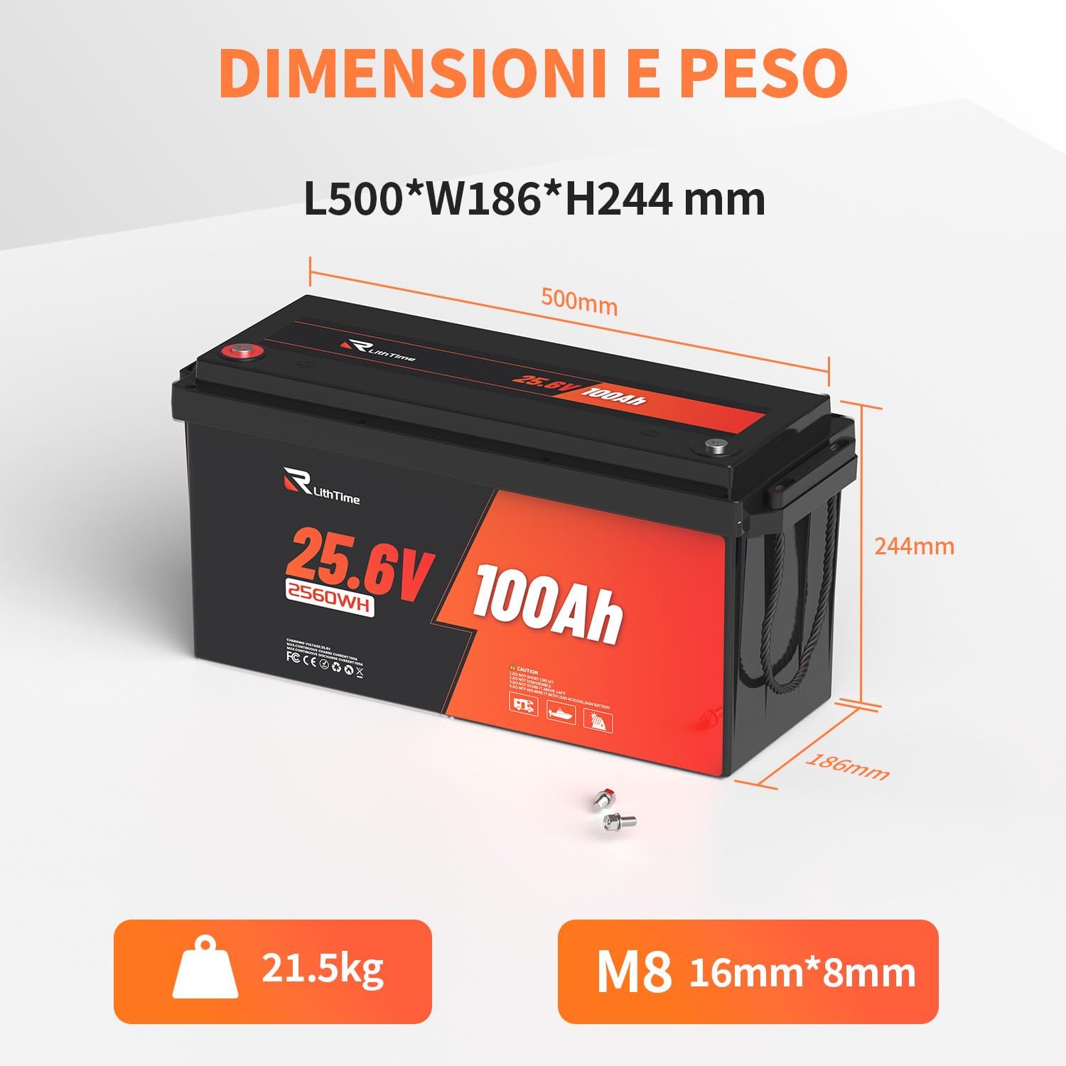 Batteria al Litio 24V 100Ah Lifepo4 per Camper e Fotovoltaico con Batteria Litio 100Ah BMS Integrato Celle Grado A per Barche Accumulo Energetico e Impianti Solari Autonomi
