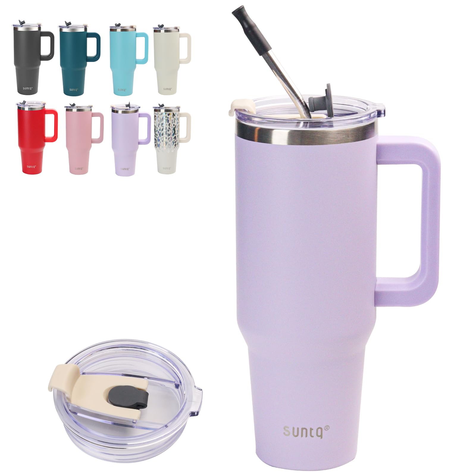 SUNTQ 40oz Tumbler with Handle, Double Wall Vacuum Insulated Water Bottle with Straw and Lid