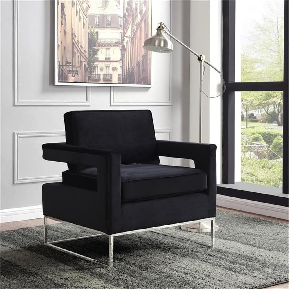 Home Square 2 Piece Velvet Accent Chair Set with Metal Base in Black and Chrome