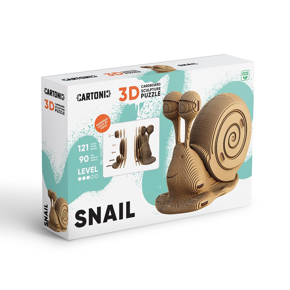 Escargot Puzzle 3D en Carton – Maquette à Monter | 121 Pièces, 20 × 16 × 10 cm – Kit Sculpture DIY à Peindre, Matériaux Recyclés, Ados & Adultes, Idée Cadeau Déco