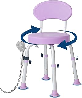 Garvee 360° Swivel Shower Chair with Backrest, Non-Slip Bathtub Chair, Height Adjustable Bath Seat for Elderly, Seniors and Disabled, Compact Shower Bench for Inside Tub or Shower, Purple