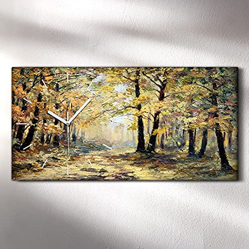 Horloge sur Toile 60x30cm Automne - Pendule Silencieuse Salon