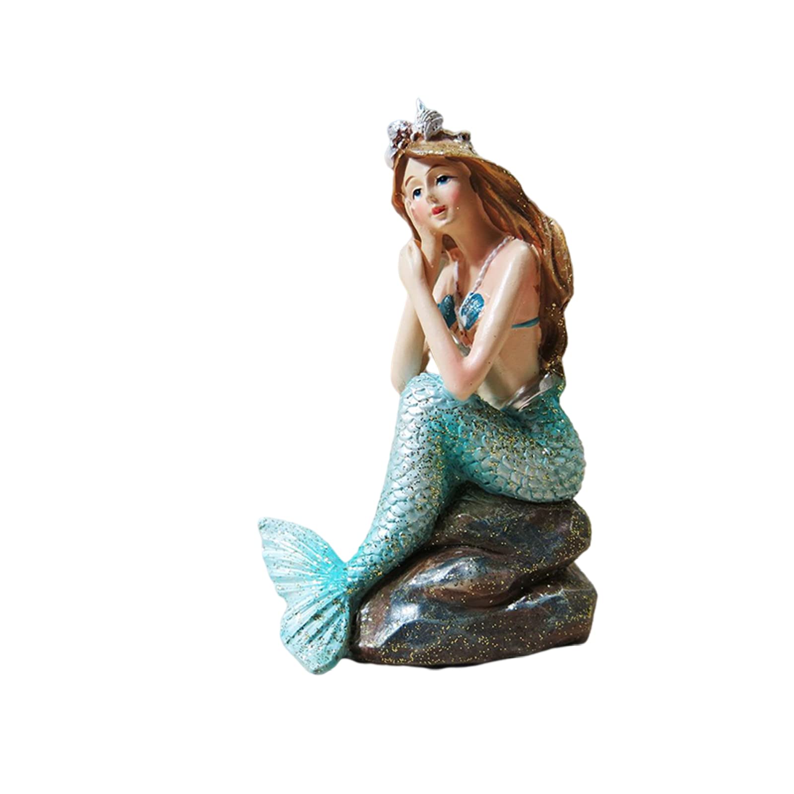 Glistenovelty Mermaid Statue Bathroom Decor, Mermaid Gifts for Girls Resin Mediterranean Princess Daughter of The Sea Statue Ornament Figurines Sculpture (Meditation, Small)