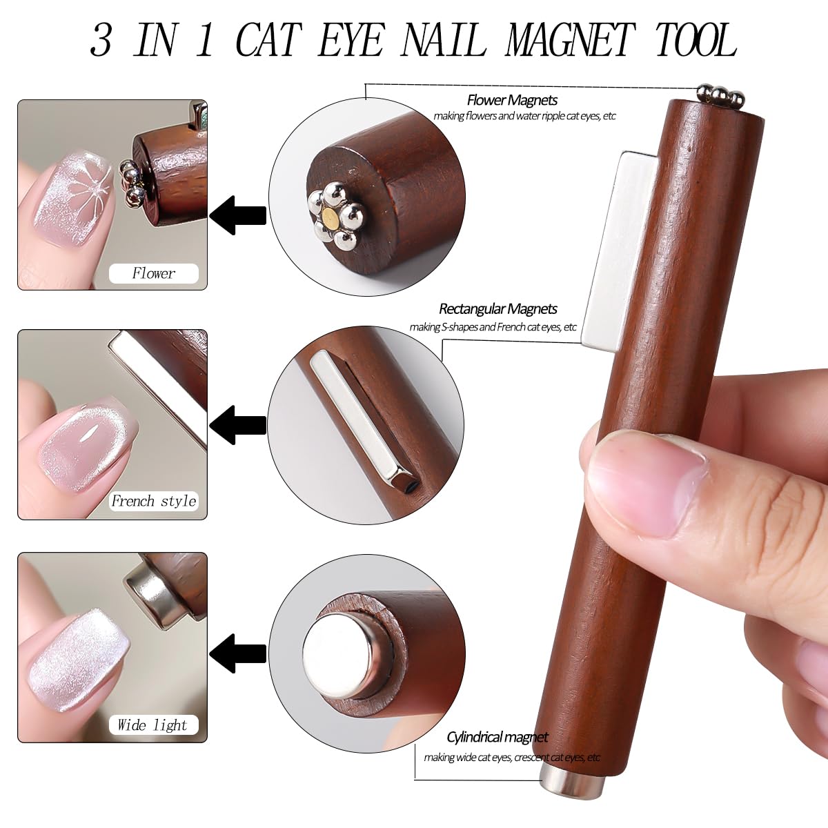 43PCS Nail Magnet Tool Set,Cat Eye Gel Nail Polish Magnetic Stick Wand Pen with Flexible Iron Wire,3 In 1 Multifunctional Powerful Magnets Round Magnetic Bead Nail Design Tools for DIY Nail Decor Kit