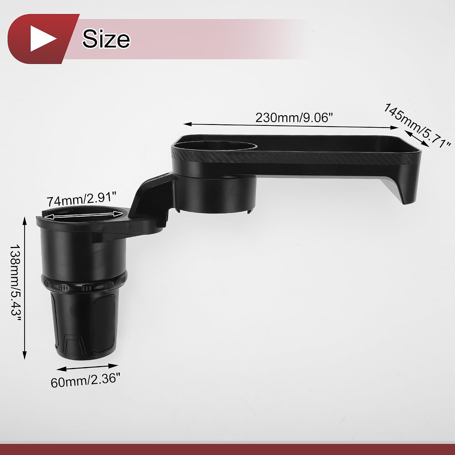 1 Pcs for Most Vehicles Car Cup Holder Expander with Attachable Tray 360° Rotating Additional Cup Holder Extender 138x74x60mm Matte Black ABS