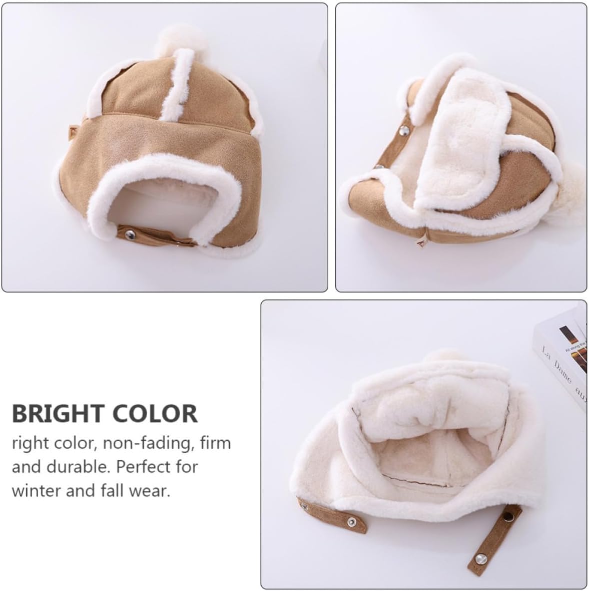SHINEOFI Winter Hat for Boys and Khaki Polar Fleece Earflap Hat to Keep Warm and Cover Ears Soft and Cute for Autumn and Fall