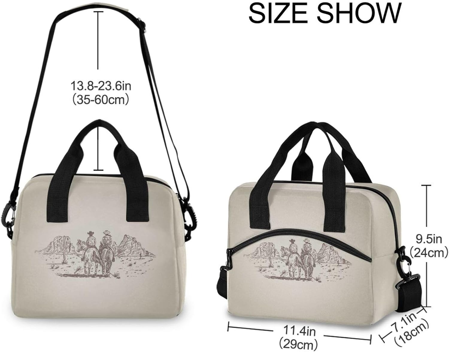 Western Desert Cowboy Insulated Lunch Bag Reusable Lunch Tote Bag Cooler Bag for Women Men Adult Lunch Box with Adjustable Shoulder Strap Leakproof Lunch Bag for Work School Picnic Camping