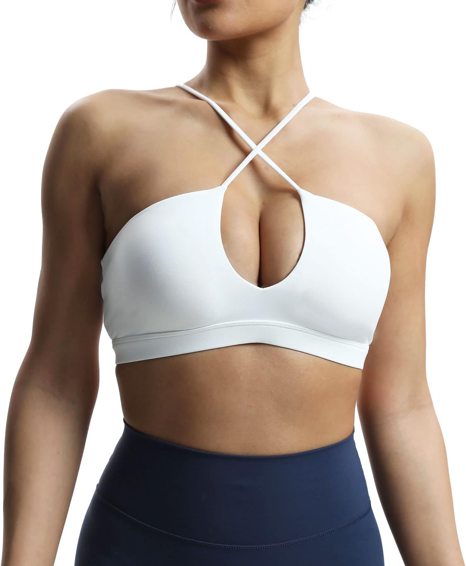 AoxjoxWomen's Workout Sports Bras Jamie Deep V Fitness Backless Padded Training Gym Bra Yoga Crop Tank Top