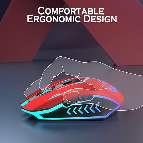 Miniatura 6 de UHURU Mouse para juegos, mouse inalámbrico para juegos con 6 botones, 7 colores LED intercambiables hasta 10000 DPI, mouse USB recargable para PC y
