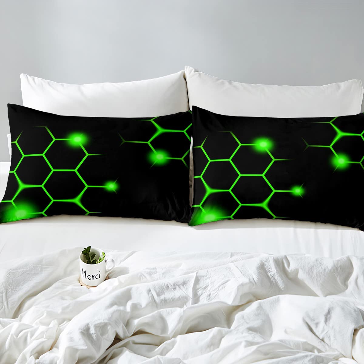 Groen Blauw Honingraat Dekbedovertrek Fluorescerende Geometrie Zeshoek Beddengoed Set Bijenkorf Zeshoek Dekbed Cover voor Jongens Meisjes Geometrische Sprei Cover Dubbele Size Beddengoed Collectie 3 Stks