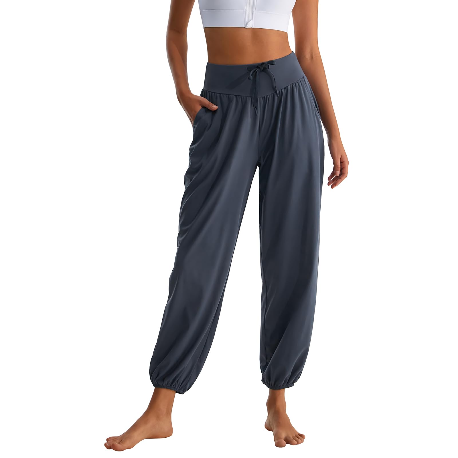 HomyComy Pantalones de Yoga Joggers para Mujer Cintura Alta de Pilates Flowy Sudadera Sueltos con Bolsillos